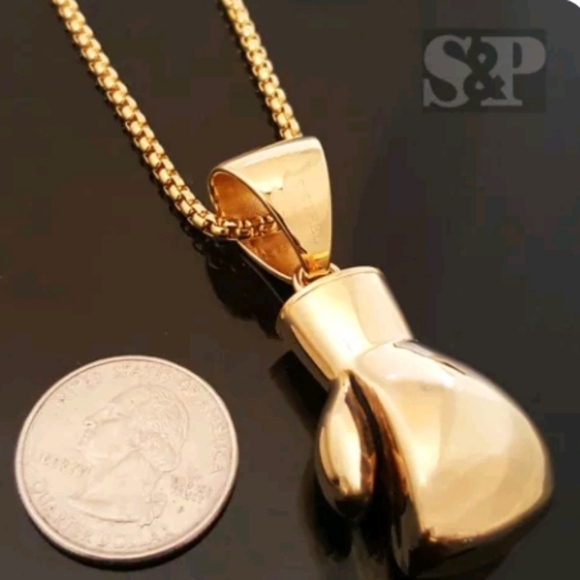 Rocky Boxing Glove Pendant & 24" Round Box Chain Necklace - Picture 3 of 6